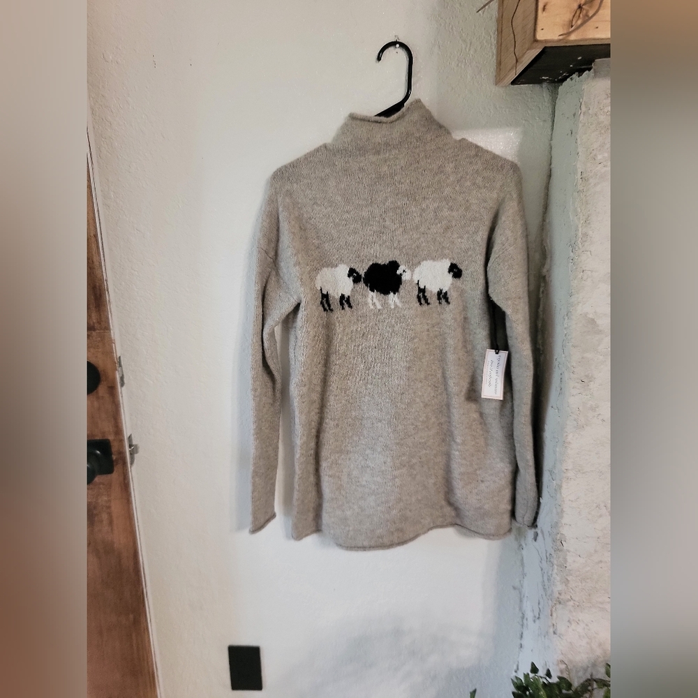 cupcakes & cashmere Gray Sheep Motif Turtleneck Sweater Oversized Soft And Cozy